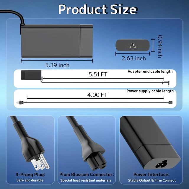 Alt view image 6 of 7 - 150W AC Adapter Fit for HP Victus ZBook OMEN Pavilion Gaming Laptop Charger TPN-CA11 917649-850 Computer 4.5x3.0mm Blue Tip Compact Design 135W PD Fast Charging 19.5V 7.7A Stable Power Supply