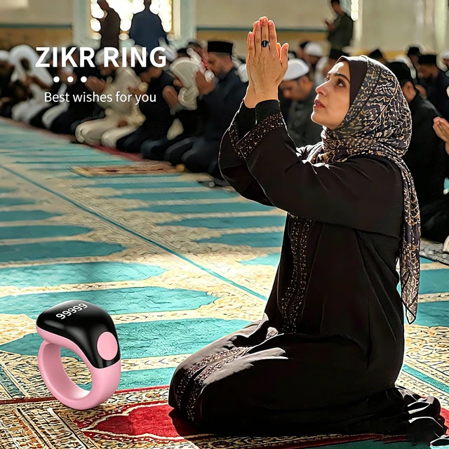 Alt view image 6 of 7 - Smart Tasbih Zikr Ring,Adjustable Counter, 3 Sizes (18,20,22mm) Muslim Digital Azan Alarm Clock,APP Support Digital Counter Prayer Reminder Rings, Waterproof 5 Digit Finger Counter zikr Ring(Pink)