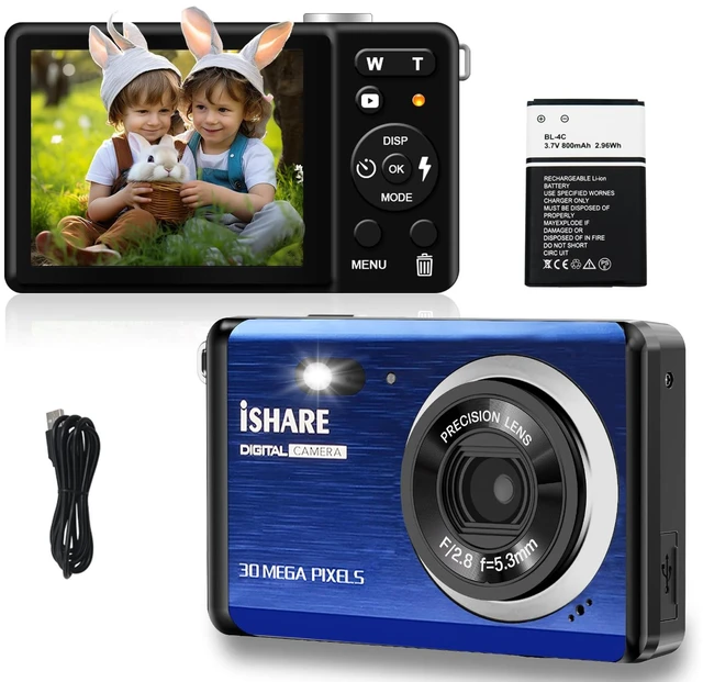 Main image of 30MP Point and Shoot Camera, 1080P Digital Camera, 18X Zoom for Kids 2.8" LCD, 18X digital zoom, built-in flash, self-timer, rechargeable compact design for kids, teens & beginners(Blue)