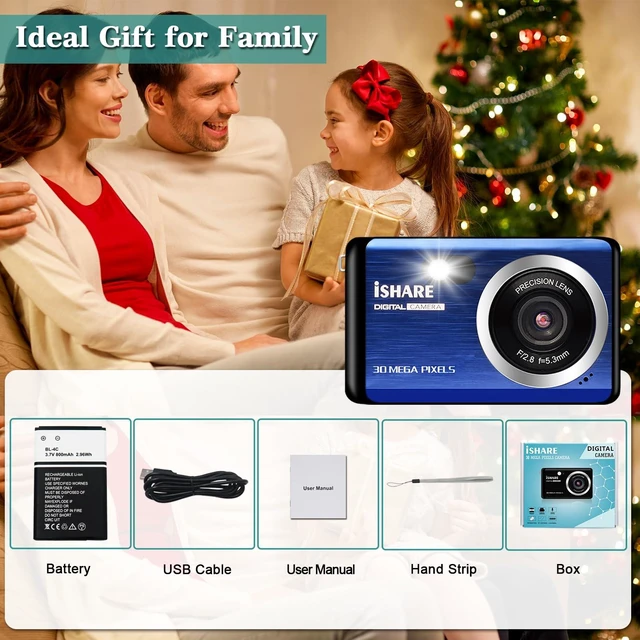 Alt view image 7 of 7 - 30MP Point and Shoot Camera, 1080P Digital Camera, 18X Zoom for Kids 2.8" LCD, 18X digital zoom, built-in flash, self-timer, rechargeable compact design for kids, teens & beginners(Blue)