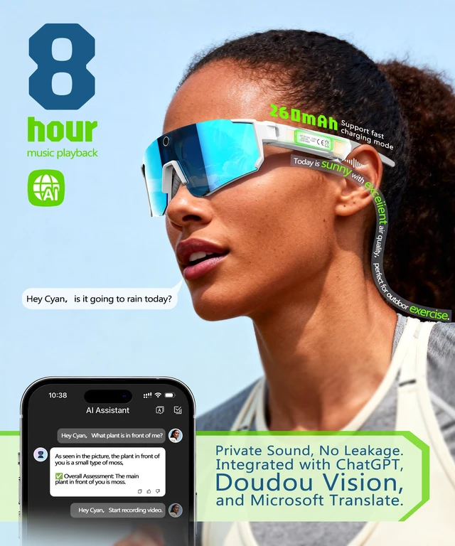 Alt view image 3 of 7 - AI Smart Glasses with Camera 4K, Video Recording Glasses with Camera, Polarized Sports Sunglasses with EIS Stabilization, Dual Mic Noise Canceling, IP66, ChatGPT Enabled
