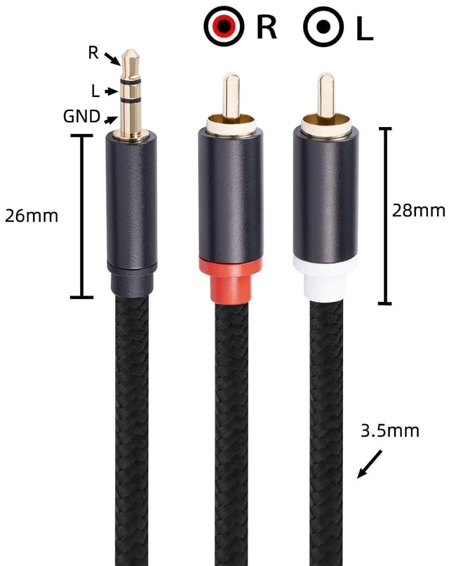 Alt view image 2 of 6 - (33 FT / 1 Pack) 3.5mm to RCA Cable,3.5mm Male to 2RCA Male Audio Stereo Cable for Smartphones, MP3, Tablets, Speakers, HDTV
