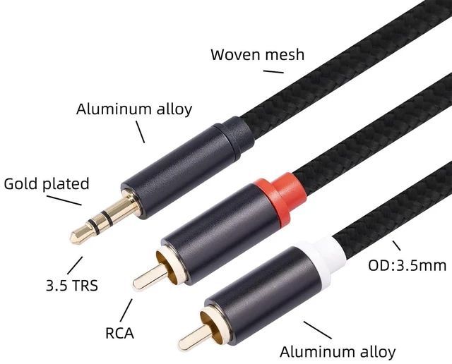 Alt view image 3 of 6 - (33 FT / 1 Pack) 3.5mm to RCA Cable,3.5mm Male to 2RCA Male Audio Stereo Cable for Smartphones, MP3, Tablets, Speakers, HDTV