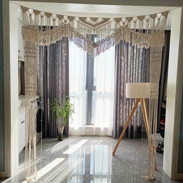 Alt view image 3 of 7 - Large Macrame Wedding Backdrop(71" W x 86" L) for Arbor/Arch Bohemian Wall Hanging Decor Boho Doorway/Window Curtains Room Divider