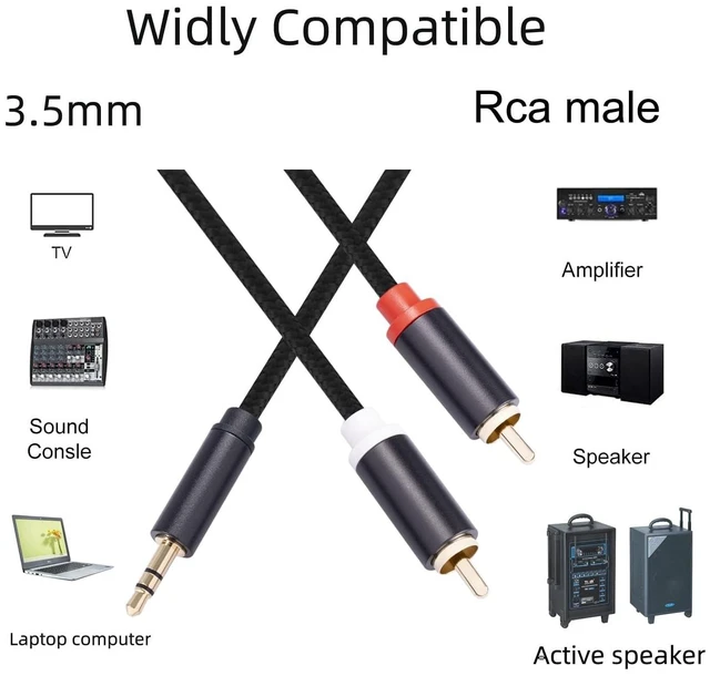 Alt view image 5 of 6 - (33 FT / 1 Pack) 3.5mm to RCA Cable,3.5mm Male to 2RCA Male Audio Stereo Cable for Smartphones, MP3, Tablets, Speakers, HDTV