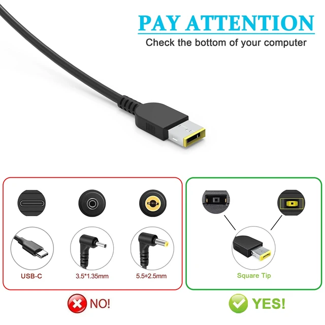 Alt view image 2 of 7 - 65W Laptop Charger for Lenovo ThinkPad X1 X270 X240 X240S X250 T470 T450S T440 T440S T460S T460 T450 T440P T540P T470S T431S T560 T570 T550 E570 E560 E550 E540 G50-45 G50-80 Power Supply