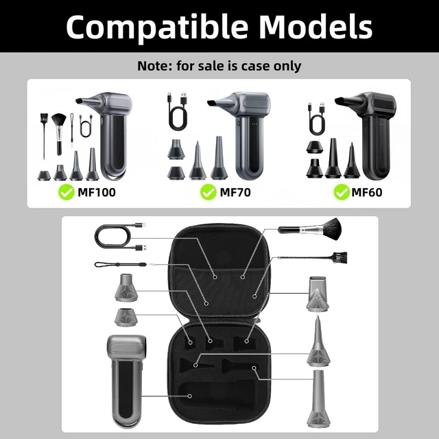 Alt view image 2 of 7 - Travel Case Compatible with WOLFBOX MF100 /MF60/MF70 Compressed Air Duster - Custom Foam Organizer for Blower Tool & Accessories (Only Case) (Black)