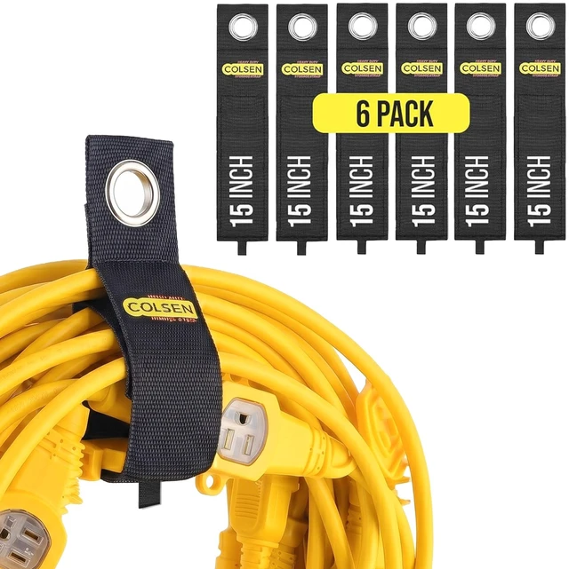 Main image of Storage Straps, 15 in, 6 Pack, Hook and Loop Organizer for Cables Hook-and-loop closure, Holds up to 50 lbs, Weatherproof polypropylene material, Reusable for cords, hoses, tools