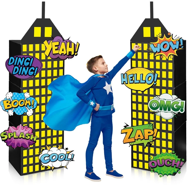 Main image of 18 Pcs Super Theme Hero Party Photography Backdrop Boxes (Hero 18 Pcs) Hero Birthday Decorations, Skyscraper City Boxes, 6 Skyscraper Boxes 10 Stickers 2 Roof Decor for Super Theme Party