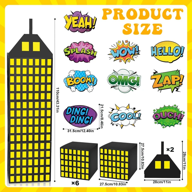 Alt view image 2 of 7 - 18 Pcs Super Theme Hero Party Photography Backdrop Boxes (Hero 18 Pcs) Hero Birthday Decorations, Skyscraper City Boxes, 6 Skyscraper Boxes 10 Stickers 2 Roof Decor for Super Theme Party