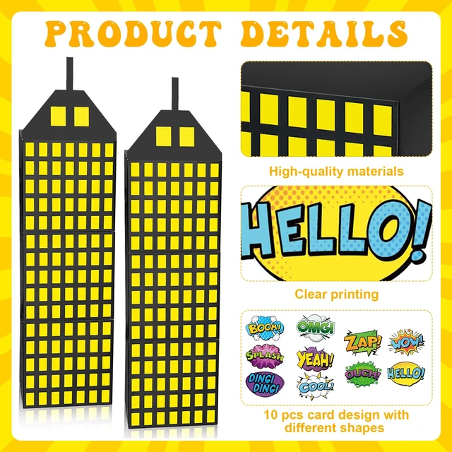 Alt view image 4 of 7 - 18 Pcs Super Theme Hero Party Photography Backdrop Boxes (Hero 18 Pcs) Hero Birthday Decorations, Skyscraper City Boxes, 6 Skyscraper Boxes 10 Stickers 2 Roof Decor for Super Theme Party