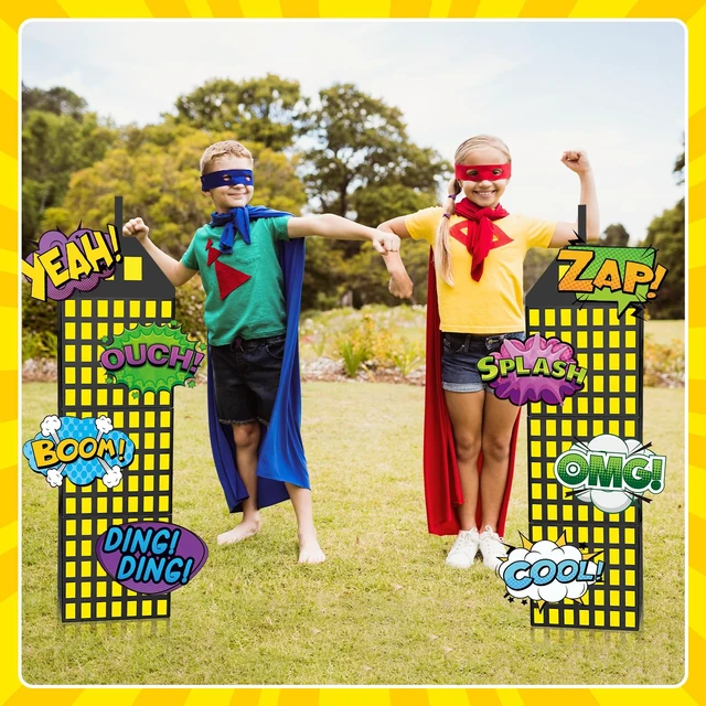 Alt view image 6 of 7 - 18 Pcs Super Theme Hero Party Photography Backdrop Boxes (Hero 18 Pcs) Hero Birthday Decorations, Skyscraper City Boxes, 6 Skyscraper Boxes 10 Stickers 2 Roof Decor for Super Theme Party