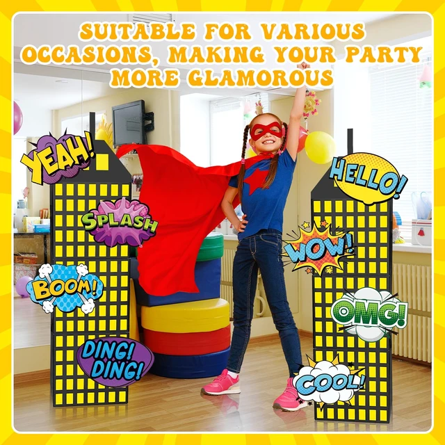 Alt view image 5 of 7 - 18 Pcs Super Theme Hero Party Photography Backdrop Boxes (Hero 18 Pcs) Hero Birthday Decorations, Skyscraper City Boxes, 6 Skyscraper Boxes 10 Stickers 2 Roof Decor for Super Theme Party