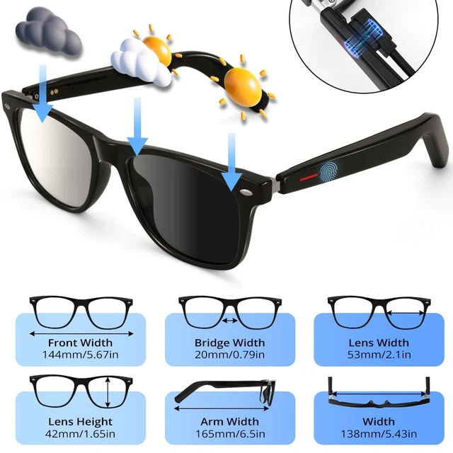 Alt view image 4 of 7 - AI Smart Bluetooth Glasses, Smart Translation, Color-Change Lenses Automatic Power On Off,DeepSeek R1, UV/Blue Protection, Audio Intelligent,Open Ear Music, Voice Assistant