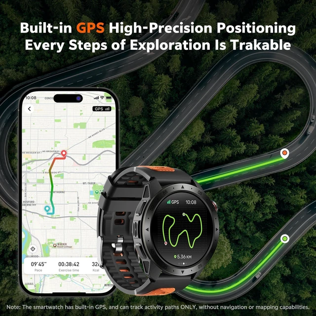 Alt view image 3 of 7 - GTX2 Military Smart Watch Built-in GPS AMOLED Compass for Men Fitness Tracker Watch 1.43" AMOLED Screen Altitude Barometer 3ATM Waterproof with Health Monitor for Android iOS Outdoor