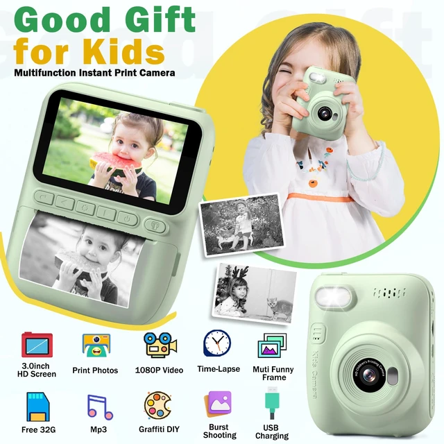 Alt view image 2 of 7 - Kids Camera Instant Print Birthday Graduation Gifts for Kids Age 3 4 5 6 7 8 9 Toddler Portable Travel Print Digital Camera Outdoor Toy for 3-12 Boys Girls (Green)