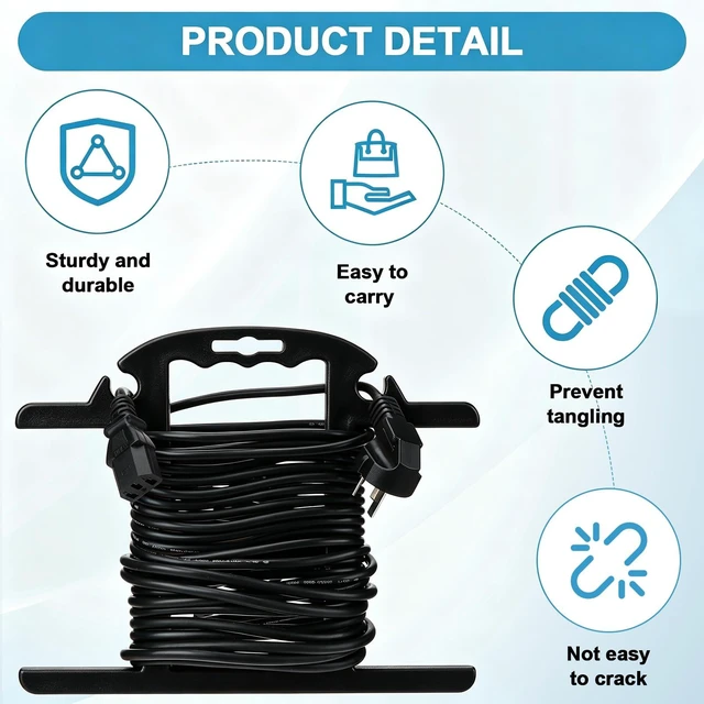 Alt view image 3 of 7 - 4Pcs ABS Heavy Duty Extension Cord Storage Reel 100ft Cord Organizer Christmas Light Storage Holder Portable Black H-shape Wrap-Holds Extension Spools Cord Winder for Indoor & Outdoor