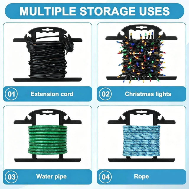 Alt view image 4 of 7 - 4Pcs ABS Heavy Duty Extension Cord Storage Reel 100ft Cord Organizer Christmas Light Storage Holder Portable Black H-shape Wrap-Holds Extension Spools Cord Winder for Indoor & Outdoor