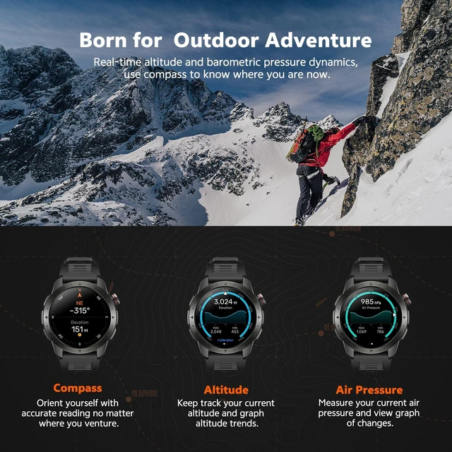 Alt view image 4 of 7 - GTX2 Military Smart Watch Built-in GPS AMOLED Compass for Men Fitness Tracker Watch 1.43" AMOLED Screen Altitude Barometer 3ATM Waterproof with Health Monitor for Android iOS Outdoor