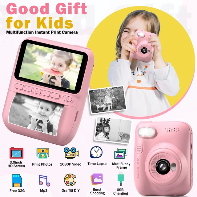 Alt view image 2 of 7 - Kids Camera Instant Print -Toddler Portable Travel Print Digital Photo Camera Toy, Holiday Birthday Graduation Gift for Kid 3-12 Year Old, Photomaker Kit for 4 5 6 7 8 9 10 Boys GirlsPink