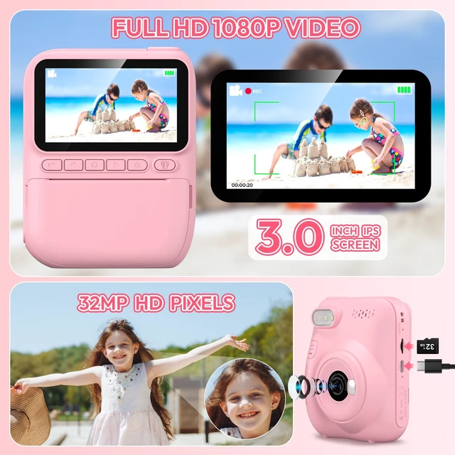 Alt view image 3 of 7 - Kids Camera Instant Print -Toddler Portable Travel Print Digital Photo Camera Toy, Holiday Birthday Graduation Gift for Kid 3-12 Year Old, Photomaker Kit for 4 5 6 7 8 9 10 Boys GirlsPink