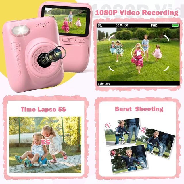 Alt view image 4 of 7 - Kids Camera Instant Print -Toddler Portable Travel Print Digital Photo Camera Toy, Holiday Birthday Graduation Gift for Kid 3-12 Year Old, Photomaker Kit for 4 5 6 7 8 9 10 Boys GirlsPink