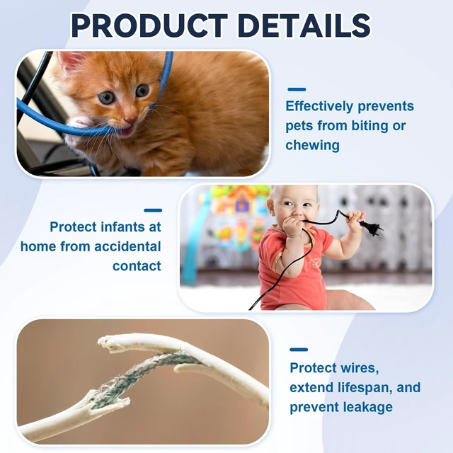 Alt view image 5 of 7 - 30 ft Cord Protector for Dogs and Cats, 2 mm Thick 1/2 Inch, Black PVC Electric Wire Cover Cords Protector for USB, Charger, TV Wires,Bite Resistant Wire Protector for Cats, Dogs, Rabbits