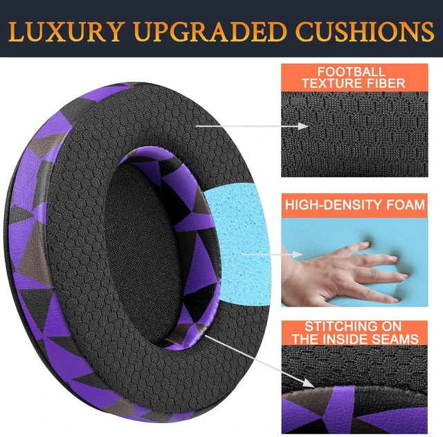 Alt view image 4 of 5 - Mesh Earpads for HyperX Cloud (2/3/3S/1/Pro) - Purple Black Also for Cloud (Flight/Flight2/Stinger/Stinger2/Stinger 2 Core/Core), CloudX (Stinger/Flight) Headset
