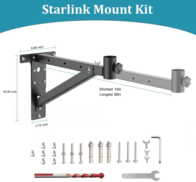 Alt view image 6 of 7 - Starlink Gen 3 Mount Kit-Adjustable Range 13-26in,Long & Roof Mounting Kit Made of Thickened and Durable Steel Materials for Starlink Roof Bracket,Compatible with Gen3/V3 Starlink Dish Satellites