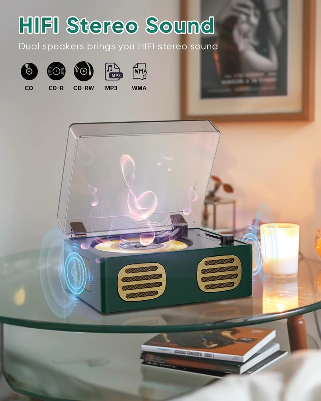 Alt view image 2 of 7 - CD Player with Built-in Speaker Portable CD Players with Bluetooth Output/Input USB Playback Headphone Jack with Remote Control, LED Screen Rechargeable Small CD Player Green