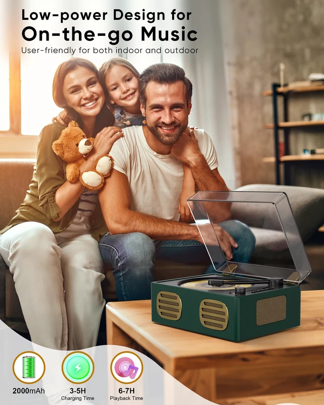 Alt view image 3 of 7 - CD Player with Built-in Speaker Portable CD Players with Bluetooth Output/Input USB Playback Headphone Jack with Remote Control, LED Screen Rechargeable Small CD Player Green