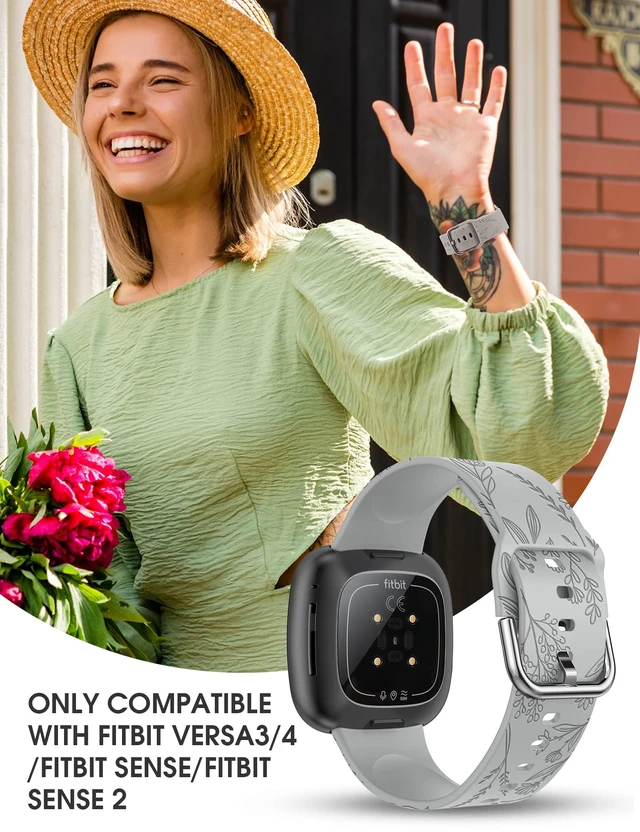 Alt view image 7 of 7 - 3 Packs Floral Engraved Band Compatible with Fitbit Versa 4/Versa 3/Sense 2/Sense Band Women, Cute Soft Silicone Dandelion Flower Pattern Sport Designer Fancy Summer Strap for Versa 4