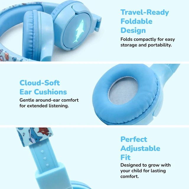 Alt view image 2 of 7 - Kids Safe Wireless Light Up Headphones, Foldable Tangle-Free 3.5mm Jack, Volume Limiting 85/94dB, Over-Ear with Microphone for School/Toddlers/Teens/Boys/Girls/Ipad/Tablet/Kindle/Phones/Travel/Plane