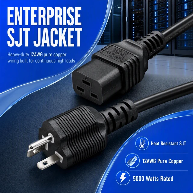Alt view image 6 of 7 - 6FT NEMA 6-20P to IEC 320 C19 Heavy-Duty Power Cord 20A 250V, 12AWG 3-core copper SJT jacket, UL/ETL Listed, Server PDU UPS Power Cable, reinforced strain relief for data center