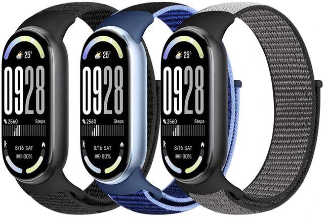 Main image of Nylon Sport Band Compatible with Xiaomi Smart Band 10/9/8 for Women Men, Soft Adjustable Breathable Sport Loop Watch Strap Replacement Wristband for Xiaomi Mi Band 10/9/8, 3pcs
