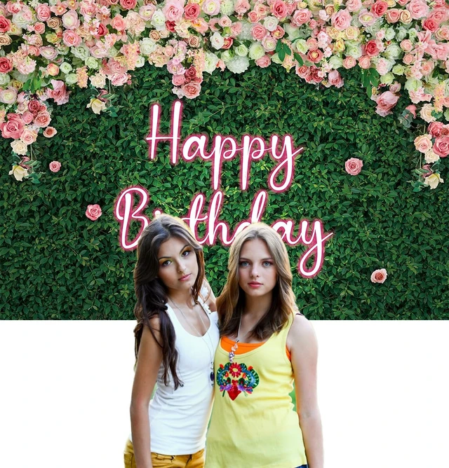Alt view image 4 of 7 - Green Leaves Happy Birthday Backdrop Neon Pink Rose Flower Photography Background Women Girls Greenery Leaves Birthday Newborn Baby Shower Party Cake Table Decoration 8x6FT