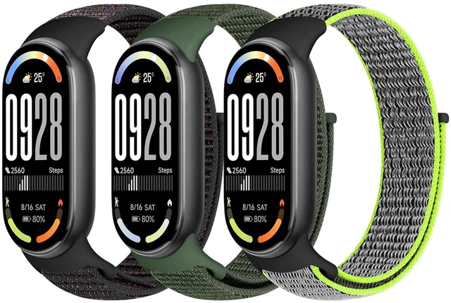 Main image of Nylon Sport Band Compatible with Xiaomi Smart Band 10/9/8 for Women Men, Soft Adjustable Breathable Sport Loop Watch Strap Replacement Wristband for Xiaomi Mi Band 10/9/8, 3pcs