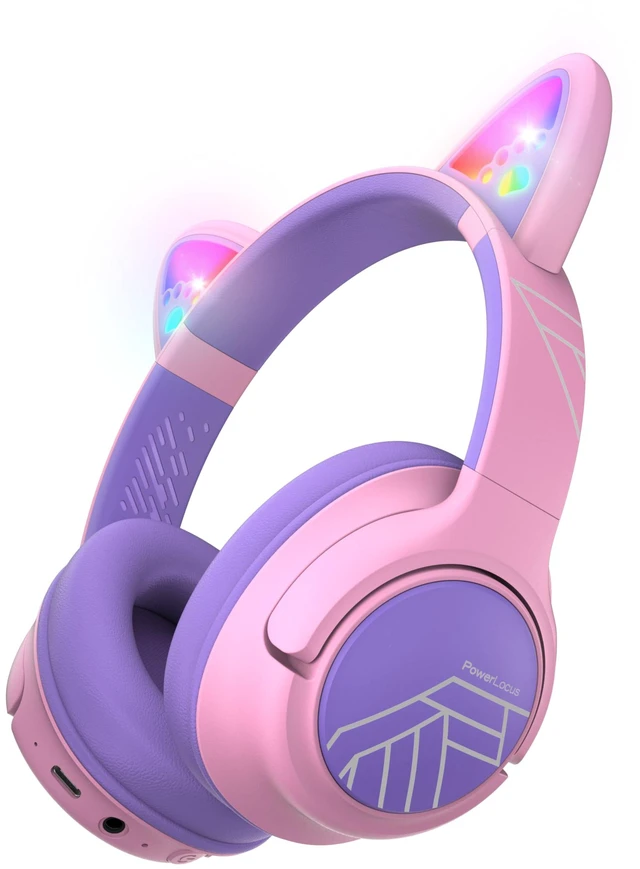 Main image of Kids Wireless Headphones, 74/85/94dB Volume Limit, Purple LED Lights, Bluetooth Kids Headphones Over Ear with Built-in Mic, HD Stereo, Foldable for Girls iPad/Travel/Tablet/PC