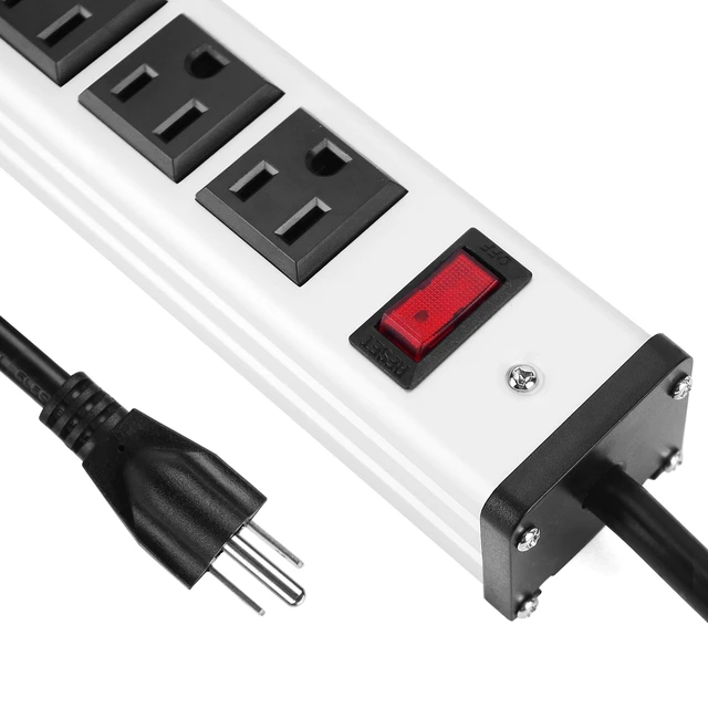 Alt view image 4 of 7 - 16 Outlets Heavy Duty Metal Socket Power Strip,15-Foot Long Extension Cord with Circuit Breaker. Mounting Brackets Included, Workshop/Industrial use, ETL Certified, Black