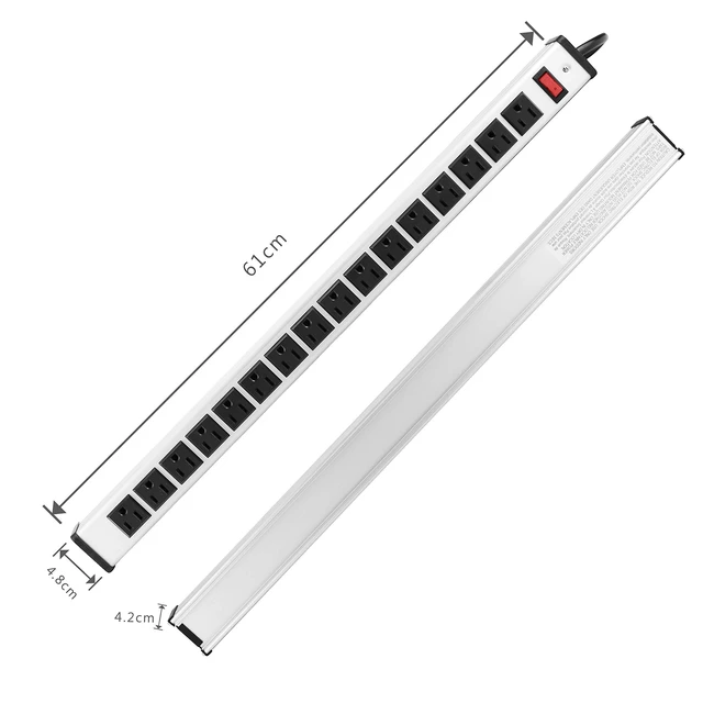 Alt view image 5 of 7 - 16 Outlets Heavy Duty Metal Socket Power Strip,15-Foot Long Extension Cord with Circuit Breaker. Mounting Brackets Included, Workshop/Industrial use, ETL Certified, Black