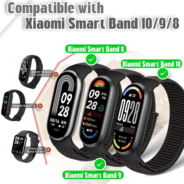Alt view image 2 of 7 - Nylon Sport Band Compatible with Xiaomi Smart Band 10/9/8 for Women Men, Soft Adjustable Breathable Sport Loop Watch Strap Replacement Wristband for Xiaomi Mi Band 10/9/8, 3pcs