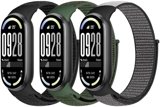 Main image of Nylon Sport Band Compatible with Xiaomi Smart Band 10/9/8 for Women Men, Soft Adjustable Breathable Sport Loop Watch Strap Replacement Wristband for Xiaomi Mi Band 10/9/8, 3pcs