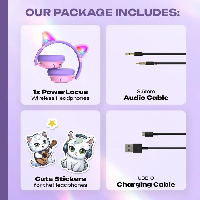 Alt view image 6 of 7 - Kids Wireless Headphones, 74/85/94dB Volume Limit, Purple LED Lights, Bluetooth Kids Headphones Over Ear with Built-in Mic, HD Stereo, Foldable for Girls iPad/Travel/Tablet/PC