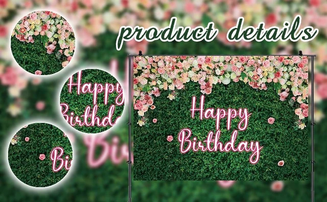 Alt view image 7 of 7 - Green Leaves Happy Birthday Backdrop Neon Pink Rose Flower Photography Background Women Girls Greenery Leaves Birthday Newborn Baby Shower Party Cake Table Decoration 8x6FT