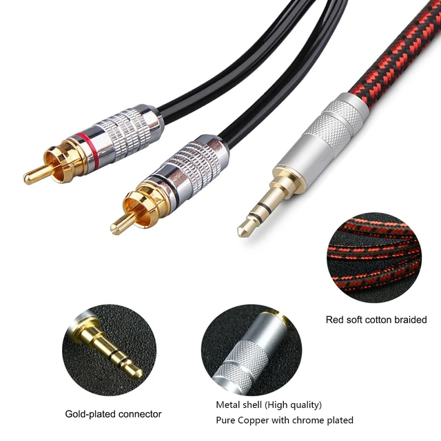 Alt view image 3 of 5 - Audiophile High Purity Copper Audio Cable 3.5mm Male to 2 RCA/Phono Male Audio Auxiliary Gold-Plated Stereo HiFi Y Splitter Adapter Cable (Straight 3.5mm to 2 RCA, 6.5ft/2m)