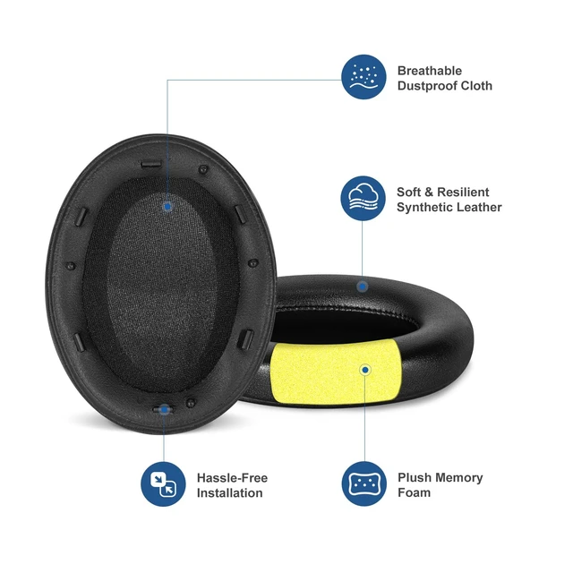 Alt view image 3 of 7 - Ear Pads for Sony WH-1000XM3 Headphones, Replacement XM3 Earpads Cushions with Soft Protein Leather, Noise Isolation Memory Foam, Reinforced Sealing