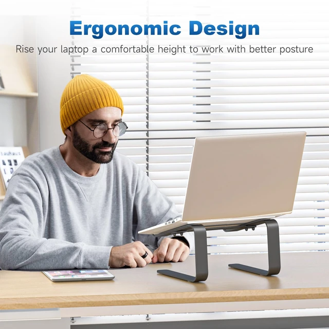 Alt view image 4 of 7 - Aluminum Laptop Stand,Ergonomic Detachable Computer Laptop Stand for Desk, Metal Computer Riser, Notebook Riser Heavy Stable PC Holder for 10-16" Laptops Notebook Computer, Black
