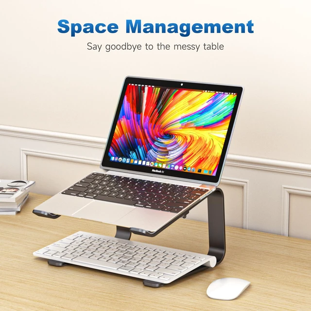 Alt view image 6 of 7 - Aluminum Laptop Stand,Ergonomic Detachable Computer Laptop Stand for Desk, Metal Computer Riser, Notebook Riser Heavy Stable PC Holder for 10-16" Laptops Notebook Computer, Black