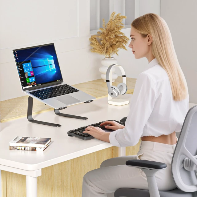 Alt view image 7 of 7 - Aluminum Laptop Stand,Ergonomic Detachable Computer Laptop Stand for Desk, Metal Computer Riser, Notebook Riser Heavy Stable PC Holder for 10-16" Laptops Notebook Computer, Black