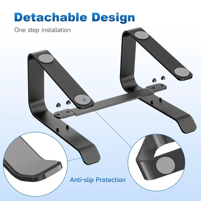 Alt view image 3 of 7 - Aluminum Laptop Stand,Ergonomic Detachable Computer Laptop Stand for Desk, Metal Computer Riser, Notebook Riser Heavy Stable PC Holder for 10-16" Laptops Notebook Computer, Black